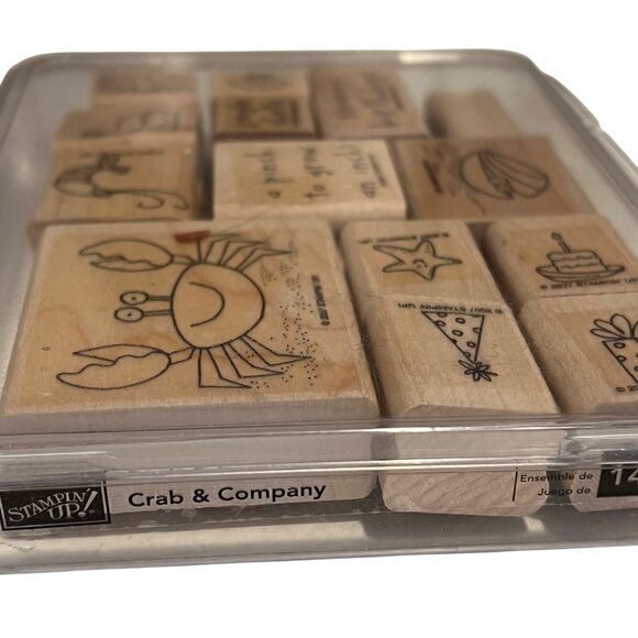 Stampin Up! Crab & Company Rubber Stamp Set Of 12 Wood-Mounted Stamps - Picture 3 of 3